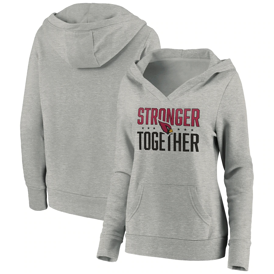 Women's Arizona Cardinals Heather Gray Stronger Together Crossover Neck Pullover Hoodie(Run Small)